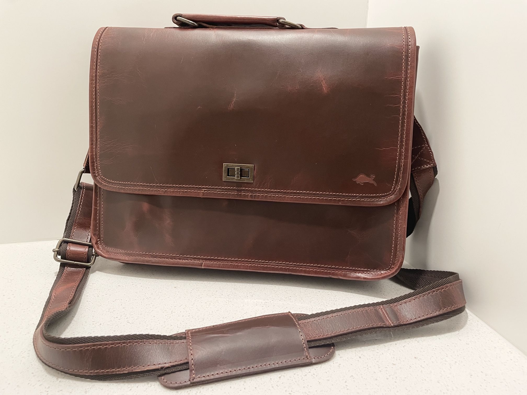 Levinson Parker Leather Messenger Bag For Men - Red/Brown - 16x4x11