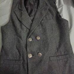 Western Double-breasted Gray Waistcoast Vest With The Silver Buttons Peak Lapels