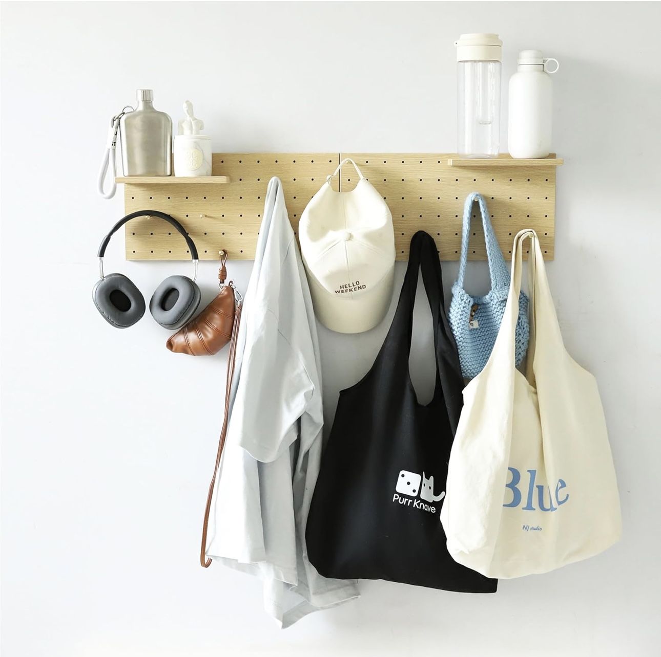  Wooden Organizer – Shelves & Hooks Included!