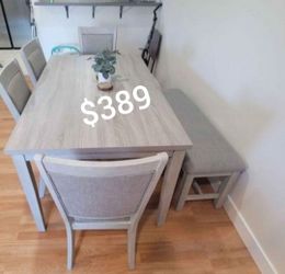 Stylish‼️ 6-Pc Light Gray Dining Table Set