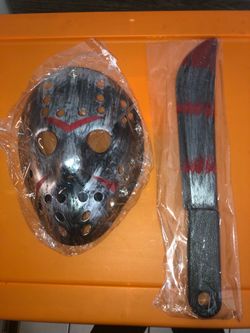 Brand new gray Jason hockey mask & prop machete Halloween