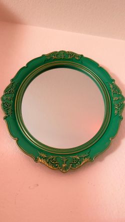Green & Gold Round Wall Mirror