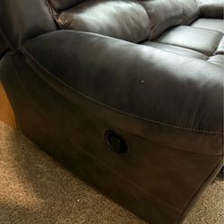 Double recliner grey leather sofa