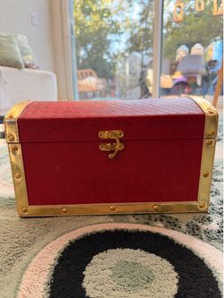 Red Textured Leather Treasure Chest