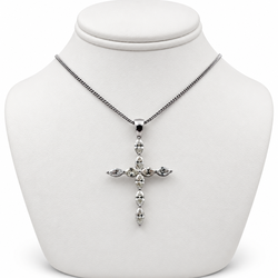 14k White Gold Marquise Diamond Cross Pendant with 15" Necklace.