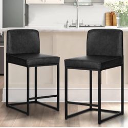 Set Of 2 Black Barstools 