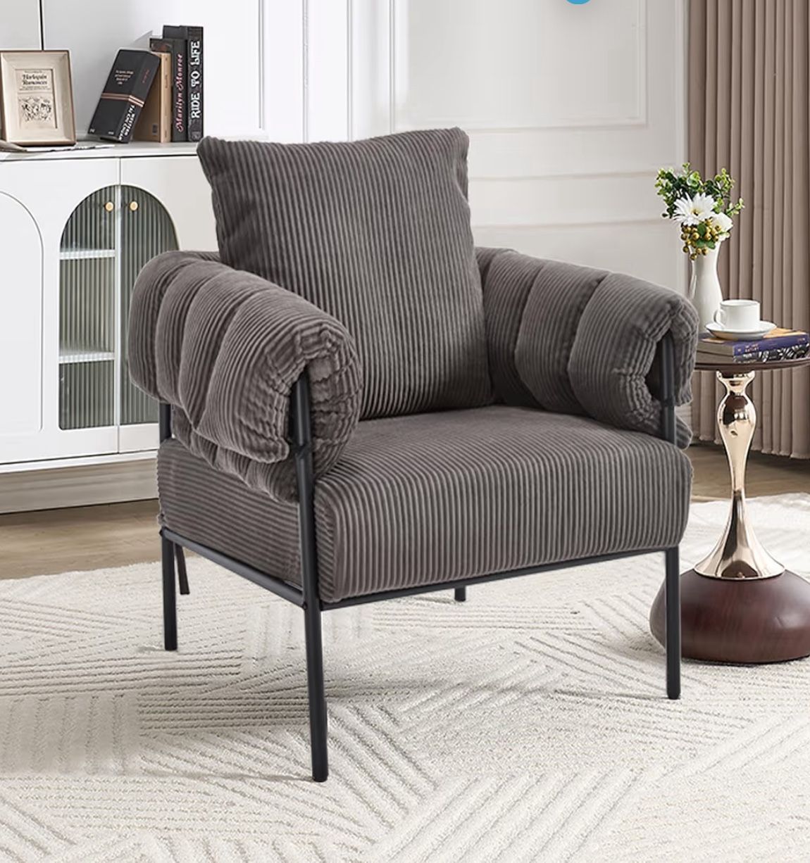 33" High Rebound Sponge Modern Mid-Century Tufted Armchair – Deep Seat, Gold Metal Legs, Ergonomic Upholstered Sofa for Living Room, Dressing Area & O