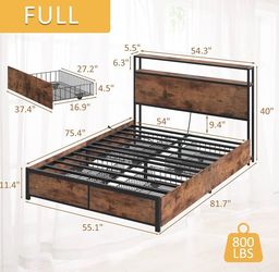 NEW FULL BED & MATTRESS W/LED LIGHTS AND CHARGING STATION