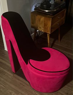 Fun Pink Velvet High Heel Storage 33” Chair – Unique  Statement Piece - $110 OBO.