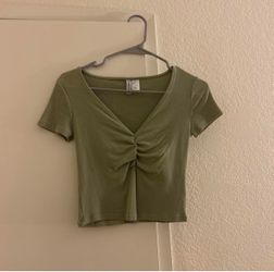 H&M Olive Green Twist-Front Crop Top