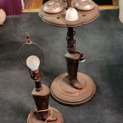 SMOKE STAND FLOOR ASHTRAY AND TABLE LAMP VINTAGE COWBOY BOOT PAIR
