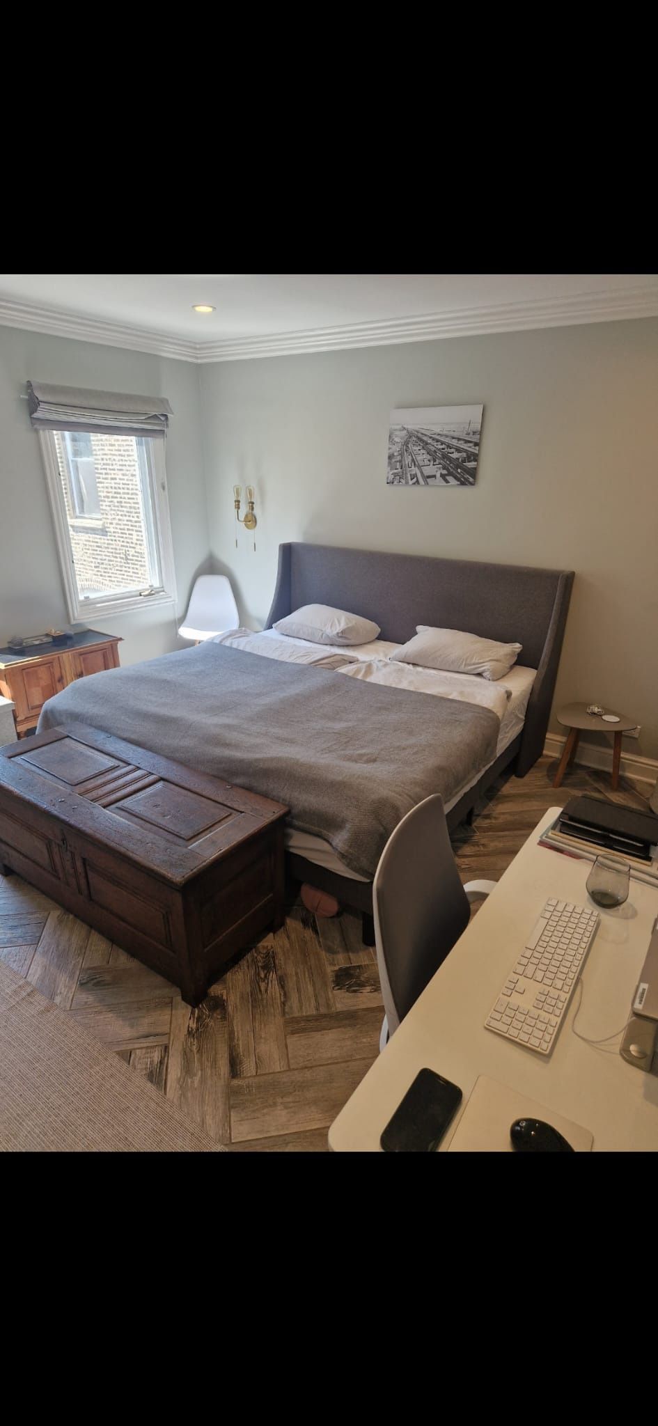 King Size Bed Frame Grey Incl Ikea Mattress for Sale in Chicago, IL