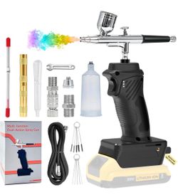 Airbrush Kit with Compressor,Compatible DeWalt 20V Battery (Not Included) Dual-Action Airbrush,Cordless,3 Pressure Settings,ideal for Nail Art,Makeup,