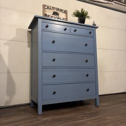 Tall Modern 6-Drawer Wood Dresser, Coastal Blue Finish