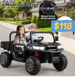Costway 24V Ride without  Dump Truck Electric 2-Seater Kids UTV with Dump Bed and Bight Lights without Remote Control Black