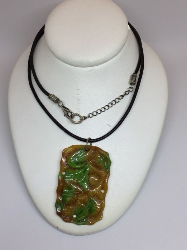 Two Colored Carved Jade Necklace