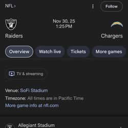 3 Chargers Home game Tix NOV 30 2025