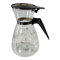 Vintage Pyrex 6.5" Gold Atomic Starburst Glass Coffee Tea Pot Carafe 4 Cup MCM