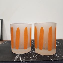 MCM Vintage 70's Artist Sign Morgan Old Fashion Frosted Glass Cup (2)