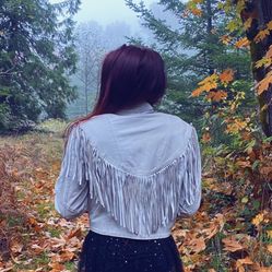 Vintage Fringed White Leather Jacket