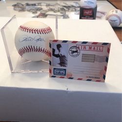 Pete Rose Authograph Ball And Panini Rose Bat Card Togather