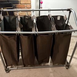 Wheeled Laundry Sorter, 4-section With Shelf 