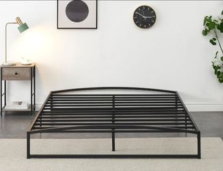 Queen Size 6 Inch Metal Platform Bed Frame with Unique Arch Design, Low Profile, Sturdy Steel Slats