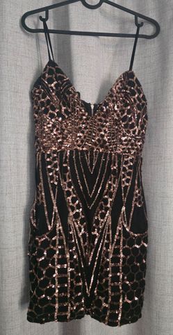 Agaci Black Rose Gold Sequin Mini Dress