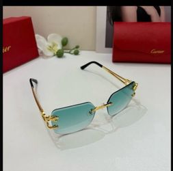 Cartier Rimless Sunglasses Gold Frame Teal Lens