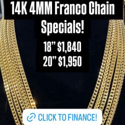 14K  4MM Yellow Gold Franco Chain 