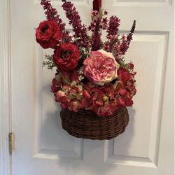 Fake Flowers Hanging Wicker Basket