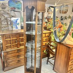 Tall Lighted Open Face Curio Cabinet 