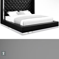 Luxury Black Leather/mirror Bed Frame With Storage All Around