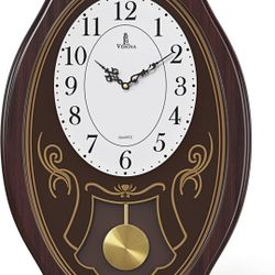 Musical Wall Clock with Pendulum - Oval Pendulum Wall Clock with Melodies & Westminster Chimes - Chiming, Battery Operated & Made of Wood for Living R