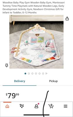 Woodtoe Baby Play Gym Wooden Baby Gym, Montessori Tummy Time Playmats with Natural Wooden Legs, Early Development Activity Gym, Newborn Christmas Gift