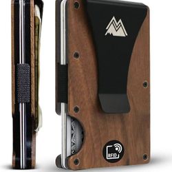 Brand New Minimalist Wallet for Men - Slim RFID Wallet I Natural Walnut Wood & Scratch Resistant Carbon Fiber Credit Card Holder & Money Clip, Easily 