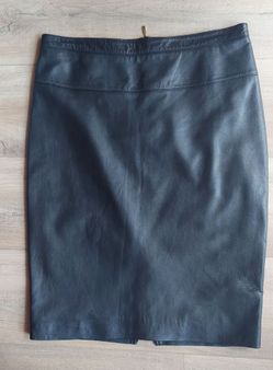 Mango Genuine Leather Pencil Skirt - Women's Medium - Black