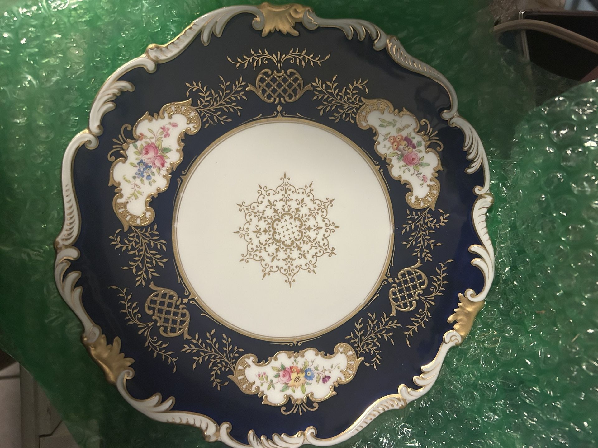 Antique Coalport England Cobalt Blue & Gold Gilt Cabinet Plate c. 1(contact info removed) Floral Panels