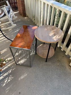 Two Side Tables – Wood Top with Metal Frame