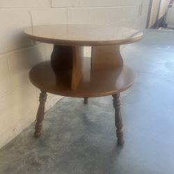 Mid Century Modern Two Tier Round Table  23 3/4” long  23 3/4” deep  24 1/4” tall 