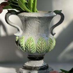 RARE! Vintage Scioto 97’ Half Circle Ceramic Urn Planter Pot. Eclectic Decor!