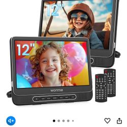 WONNIE 12" Dual Car DVD Players Portable DVD Players for Car Headrest Play a Same or Two Different Movies with 5-Hour Rechargeable Battery, Mounting B