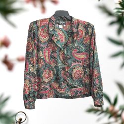 Erena by Irene Koenig Vintage Polyester Button Paisley Blouse Women 14