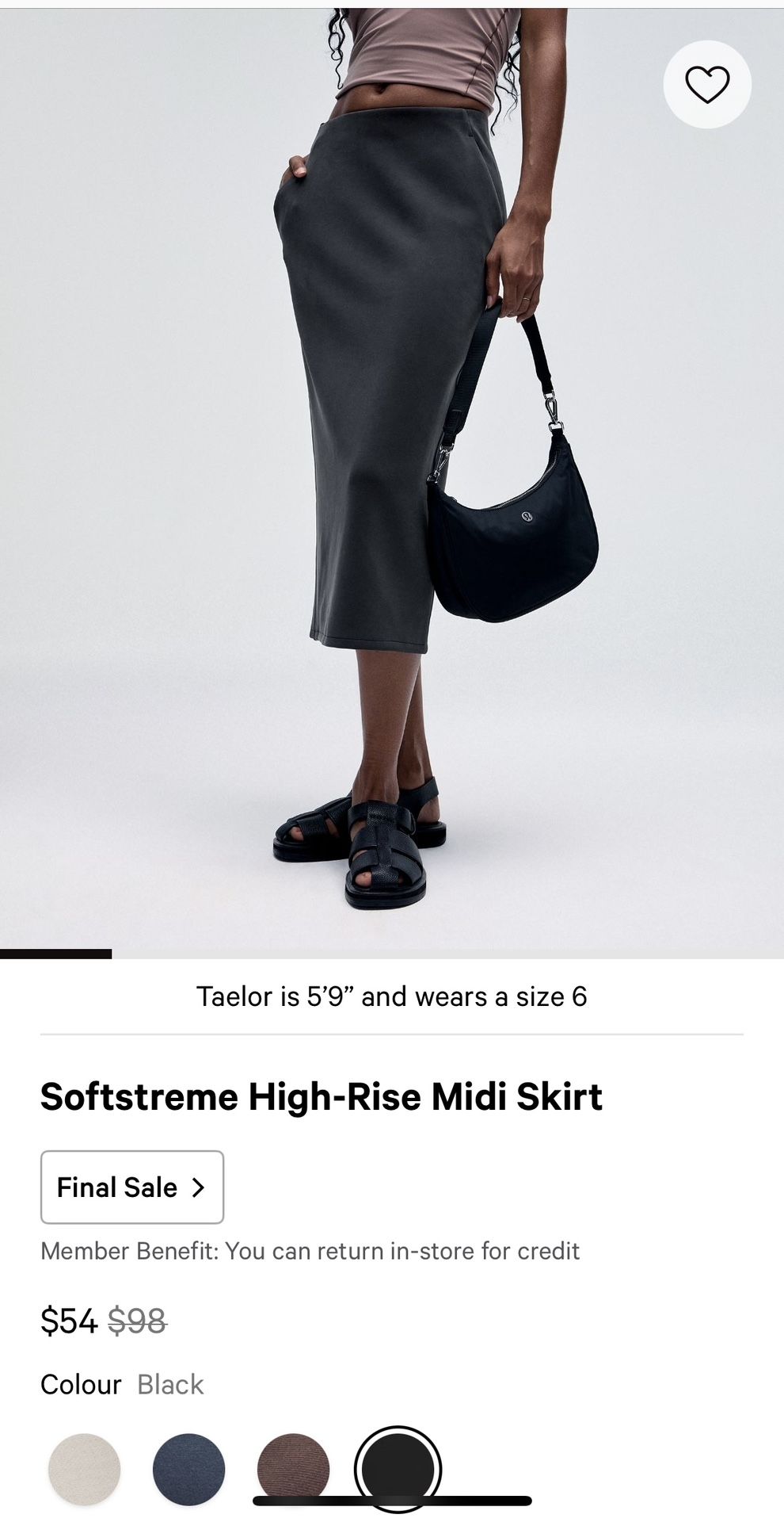 Lululemon Softstreme High-Rise Midi Skirt Size 4 Color BLK