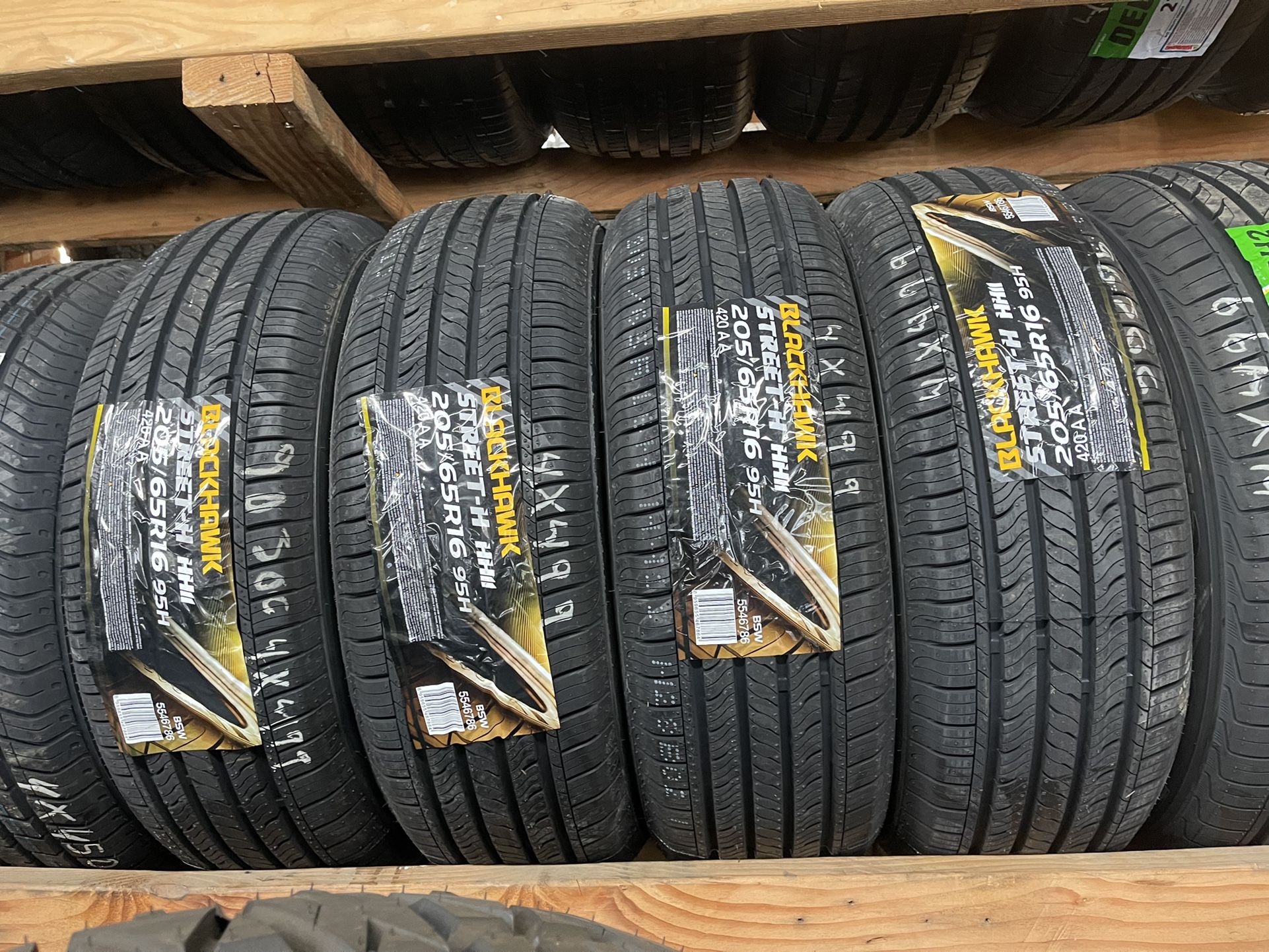 4 New Blackhawk Street-H Tires 205/65R16.
