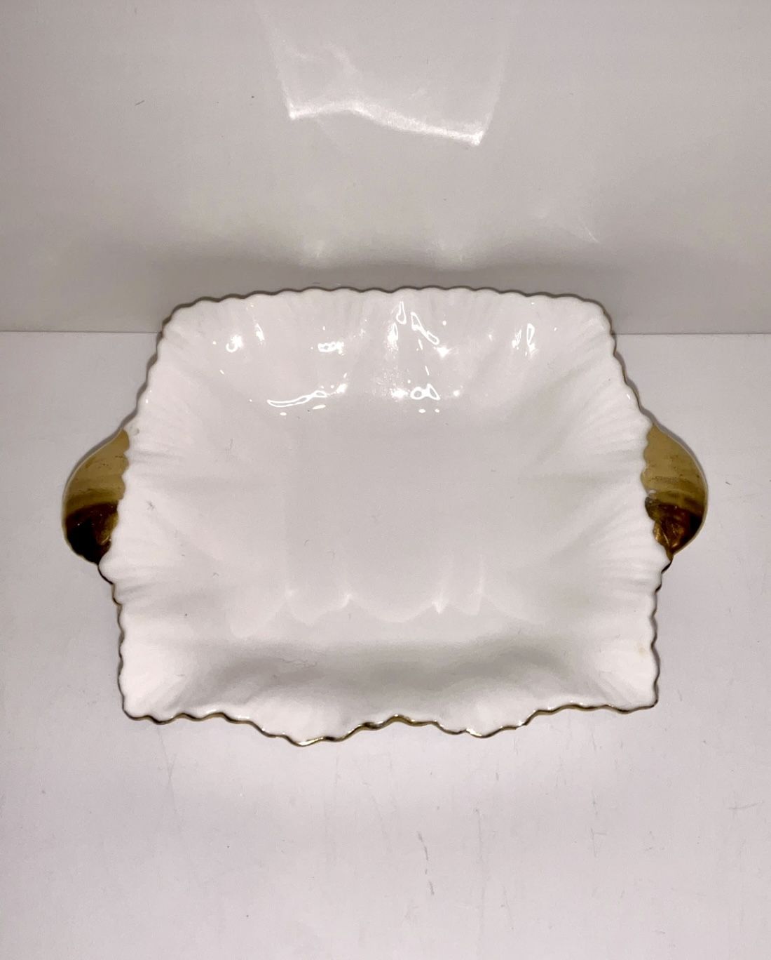 Vintage Shelley White Gold Trim Handles Candy Trinket Dish