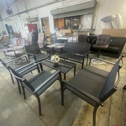6 Pieces Patio Furniture Sets,Outdoor Patio Conversation Sets with Glass Coffee Table, Small Porch Balcony Furniture, Patio Table and Chairs Set for G