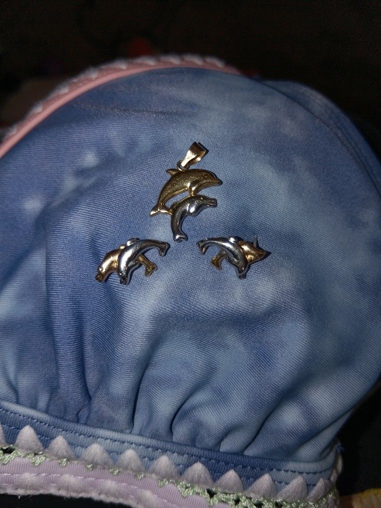 Jcm 10 Karat Gold Earring Pendant Dolphin Set