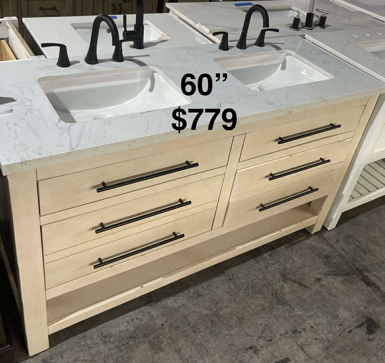 60in Double Bathroom Vanity With Top And Faucets