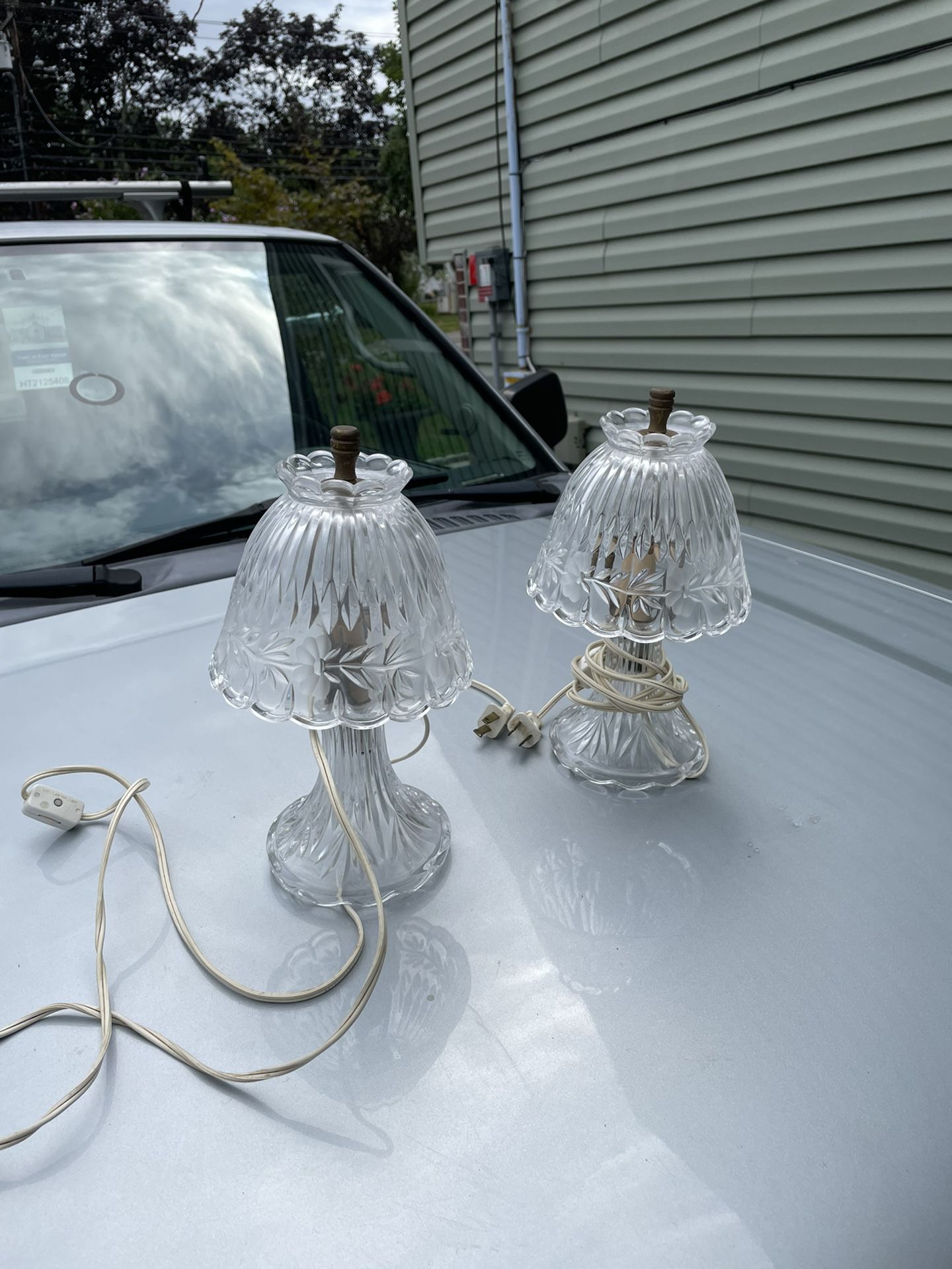 Two Antique Glass Lamps  In Excellent Condition 